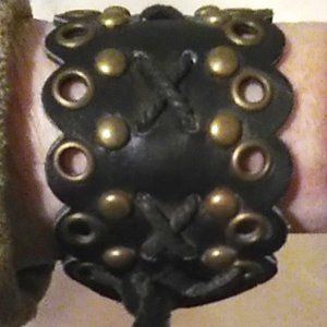 Bracelet/Wrist Cuff Handmade From Recycled Belt, Men or Women Faux Leather Studs